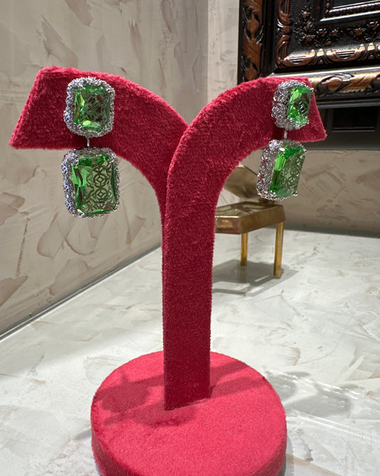 Crystal green silver earrings