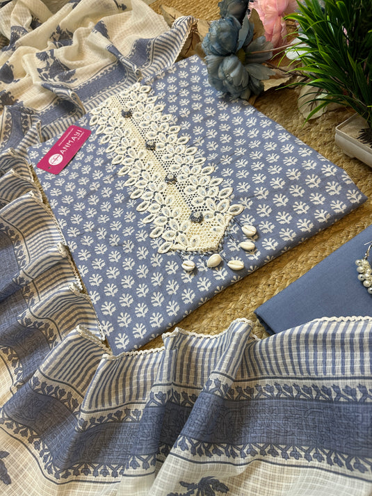 Soft lily fine cambric cotton suit with block Kota dupatta