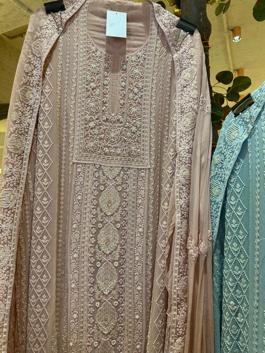 Patterned Chikankari pure georgette suits design 2
