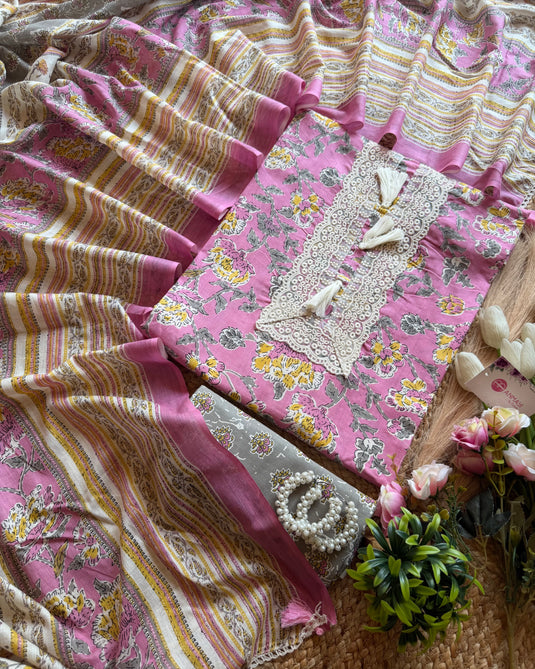 Fairy tassel print Cambric cotton suit set