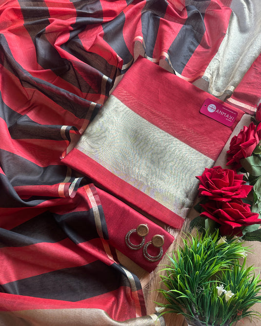 Chanderi silk suits with gold zari border