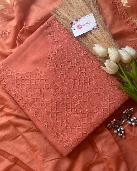 Pure Mul Chikankari earthy tones suit set