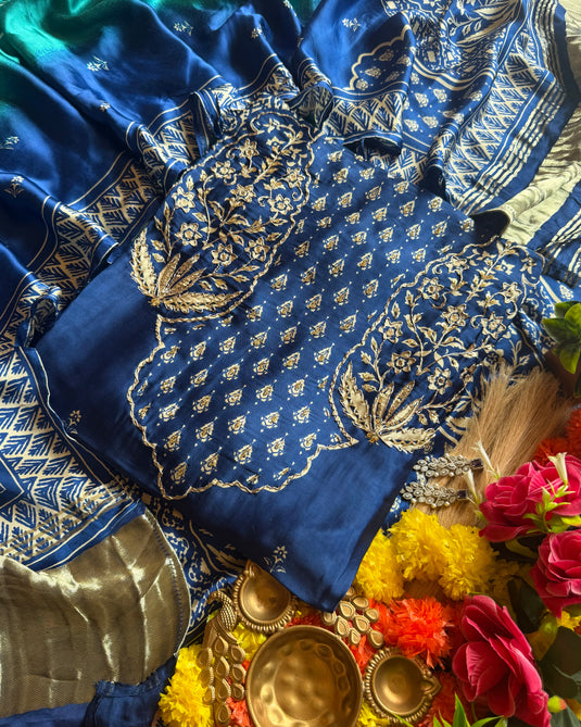 Aquatic traditions pure gajji silk suit set