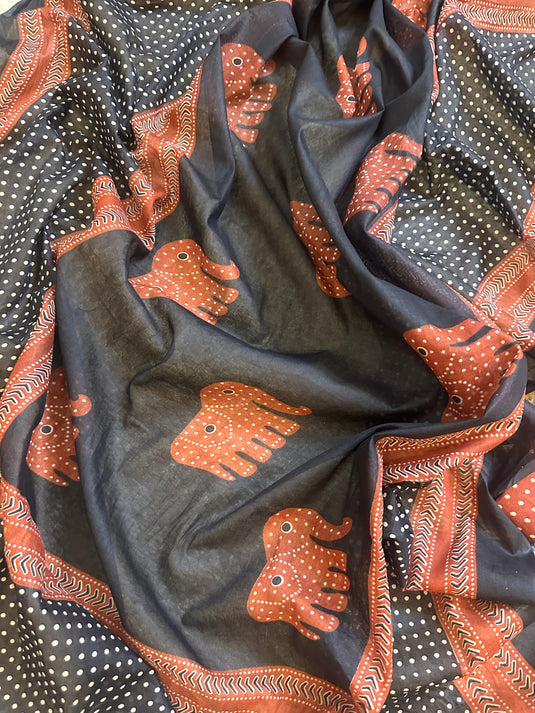 Jaam cotton polka dots combination print suit with elephant motif