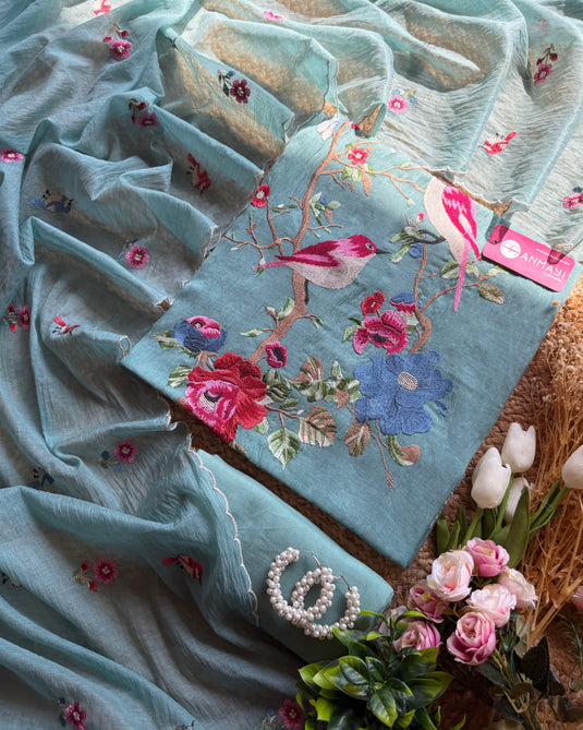 French rose garden Mul Chanderi suit set