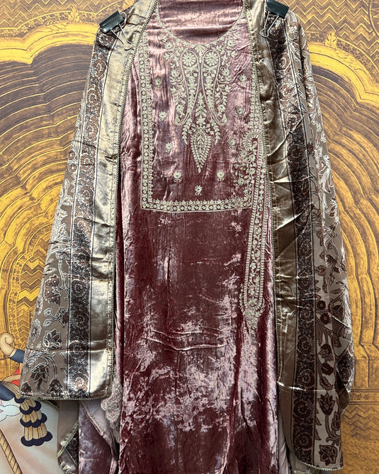 Velvet Dori work suit with braso dupatta