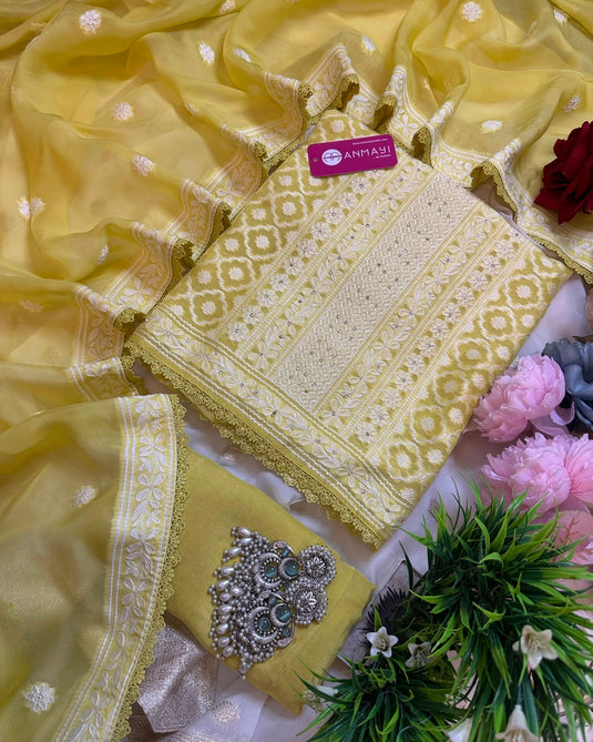Georgette Jamdani Chikankari fusion suit set