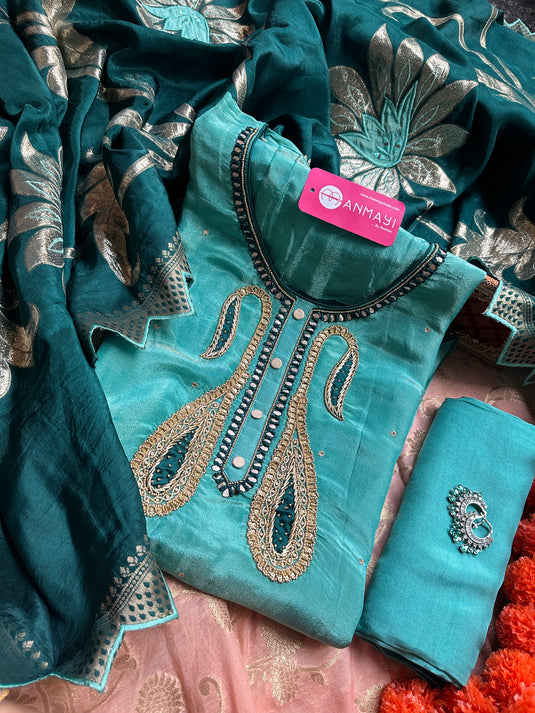 Ambi gotta neck combination silk suit sets with Banarasi work