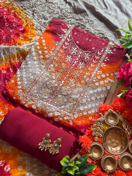 Ghadchola coloured lehria gotta work suit set