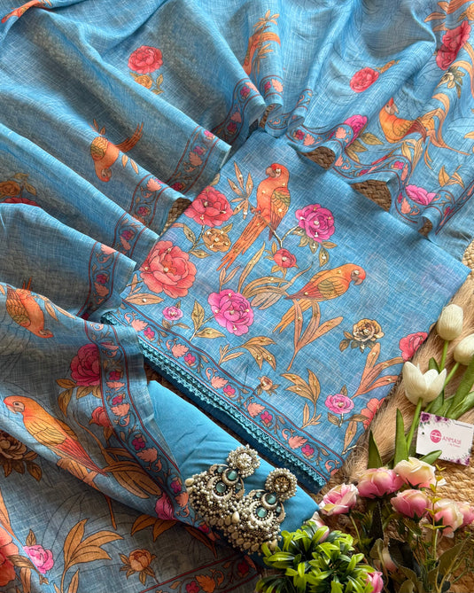 Linen digital parrot garden suit set