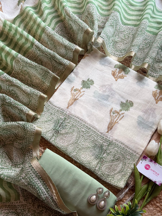 Block flower print pure Maheshwari suit set