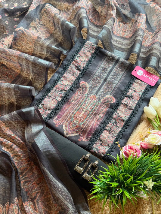 Printed Pakistani shimmer linen suits with Mukaish work