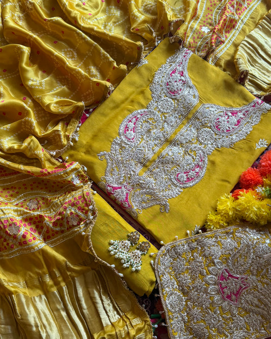 Golden Dori thread neck upada silk suit with gajji dupatta (Potli)