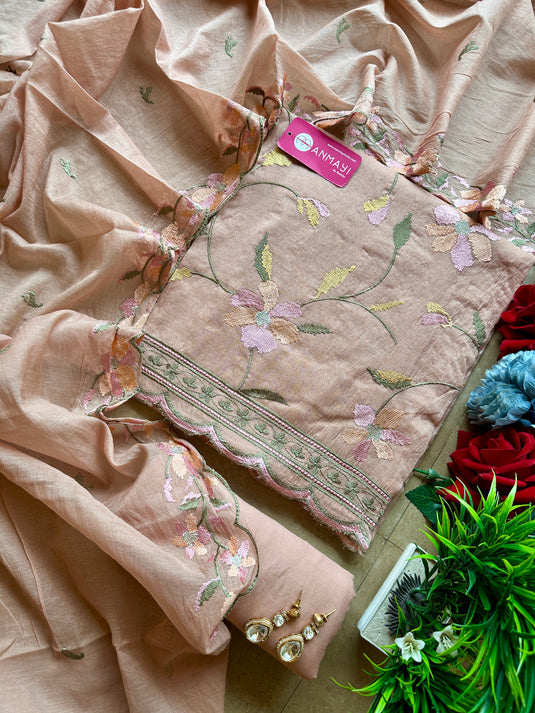 Pastel Mul Chanderi cross stitch suit set