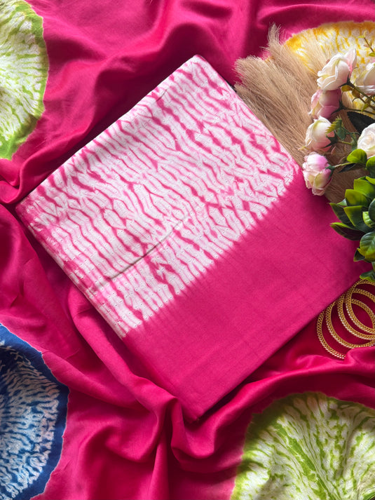 Shibori dyed pure mul chanderi suit set