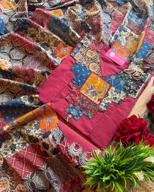 Cotton Banjara panel buttoned suit set