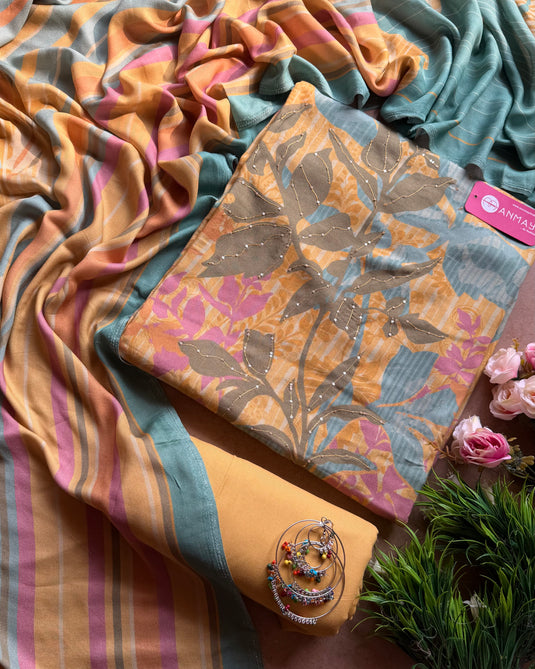 Digital pure pashmina pastel suit set