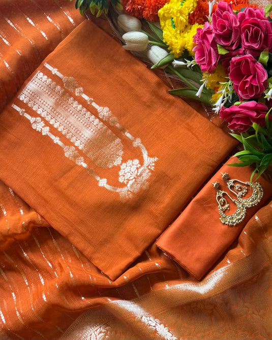 Maharani necklace pure Mul Chanderi suit with zari weave dupatta