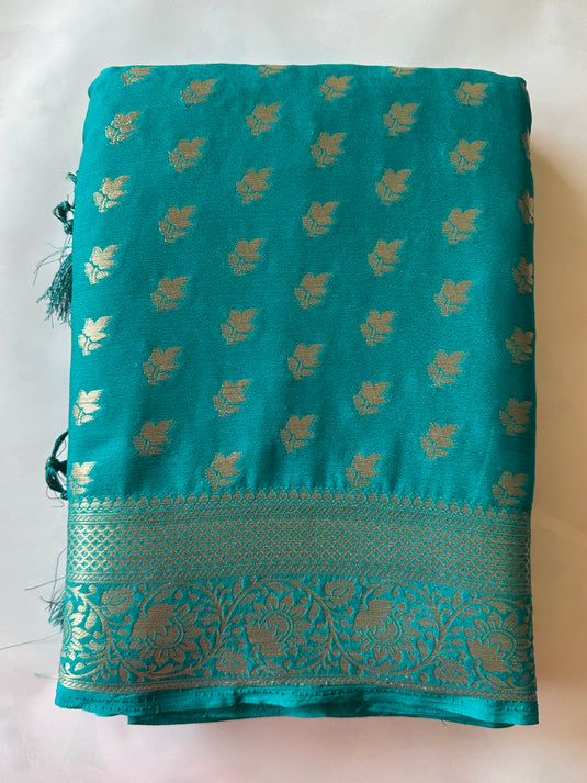 Leafy banarasi chiffon saree with handwoven tassels