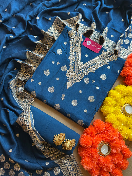 Dolla Silk Banarasi V neck suit set