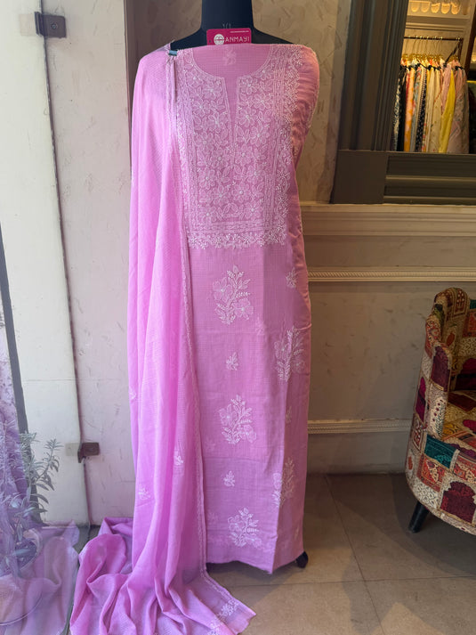 Pure Kota suit set with chikankari embroidery