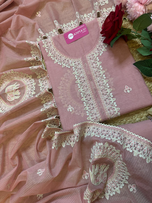 Kota Doria Dori zari embroidered suit set