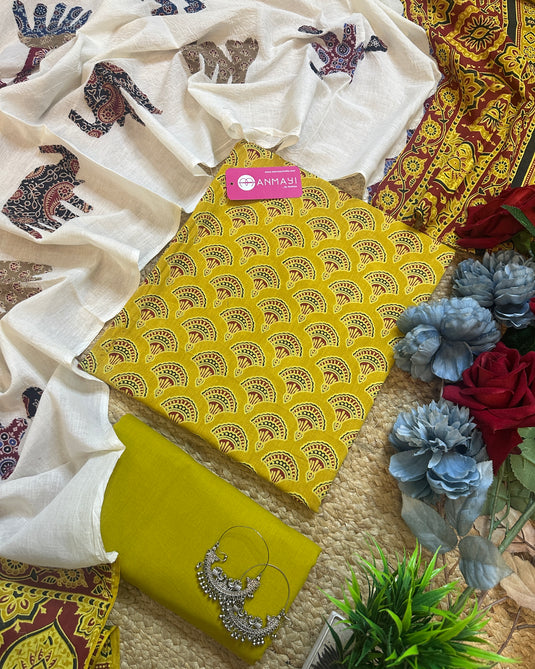 Pure Cottons Ajrakh with patched cotton dupatta