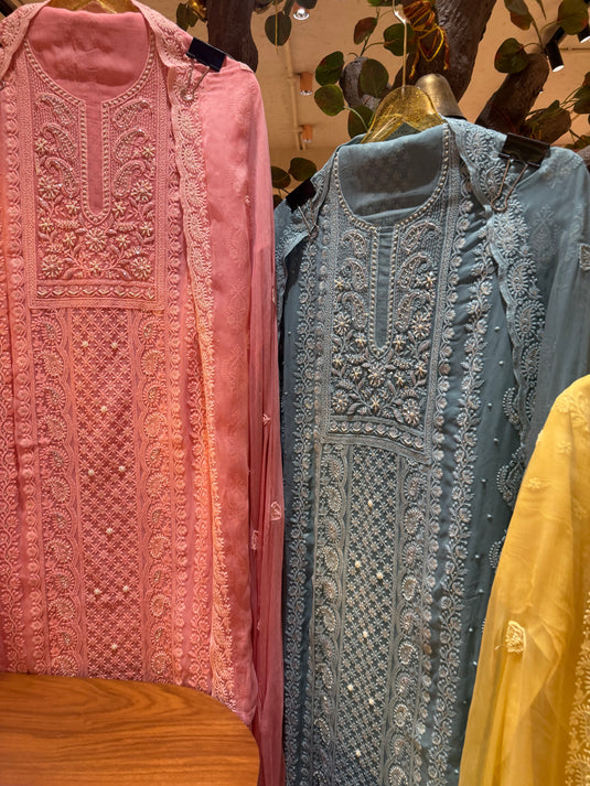 Saawan pure Georgette Lucknawi work suit set
