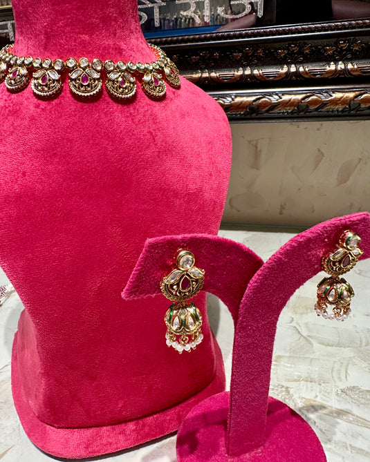 Temple Kundan set with jhumki