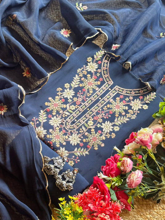 Kashmiri work Mul Chanderi suit set