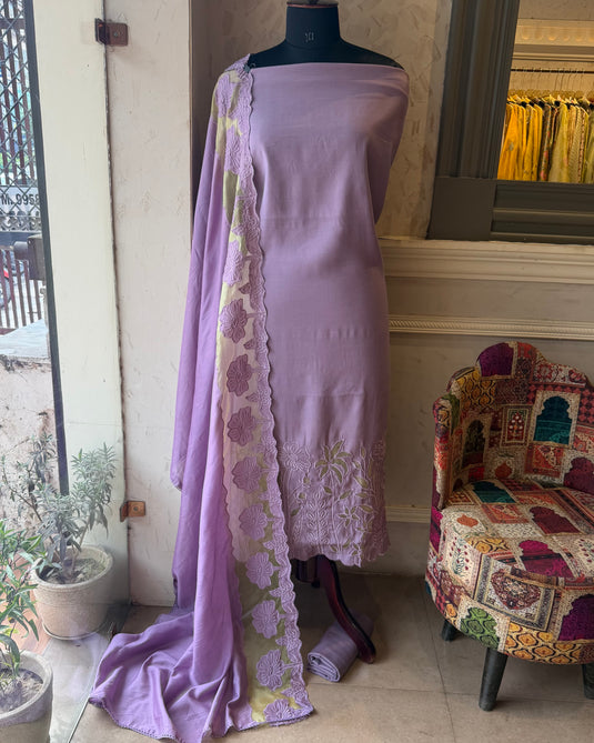 Modal cutwork combination suit set with patched dupatta