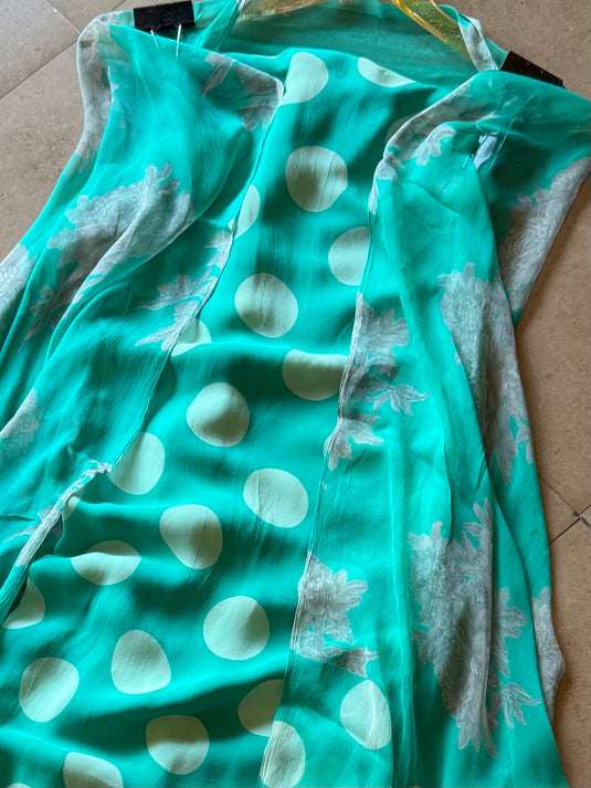 Polka dots crepe suit set with chiffon dupatta