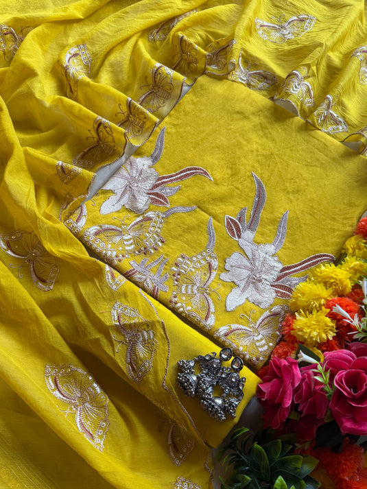 Butterfly festive Mul Chanderi suit set