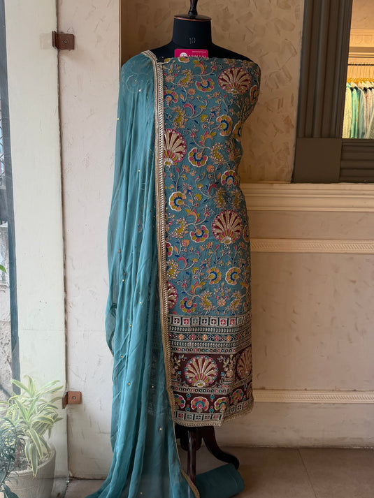 Arabic print semi crepe highlighted suit set