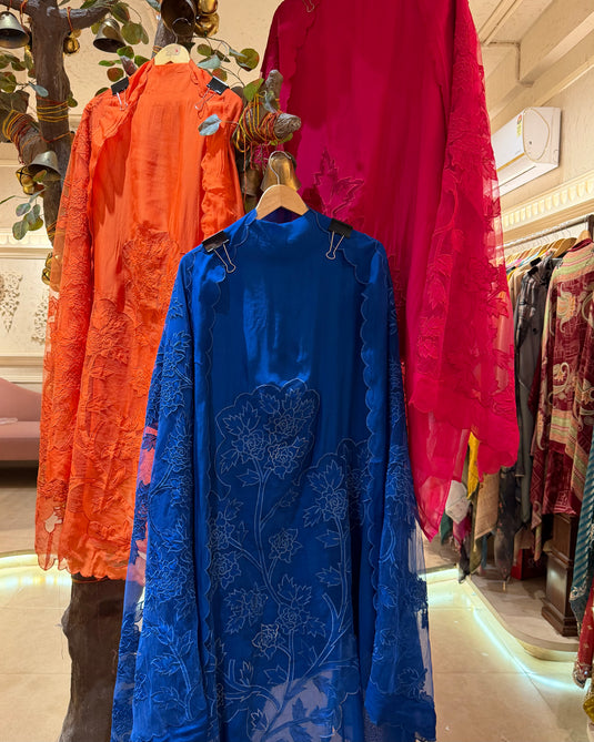 Pure Organza applique work suit set with soft net dupatta