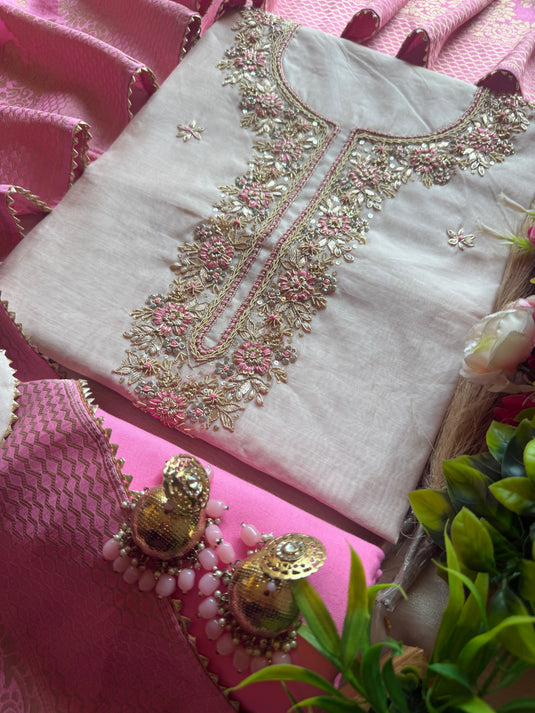 Chanderi silk combination Banarasi dupatta potli suit set