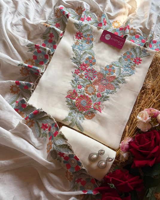 Intricate work modal muslin suit set