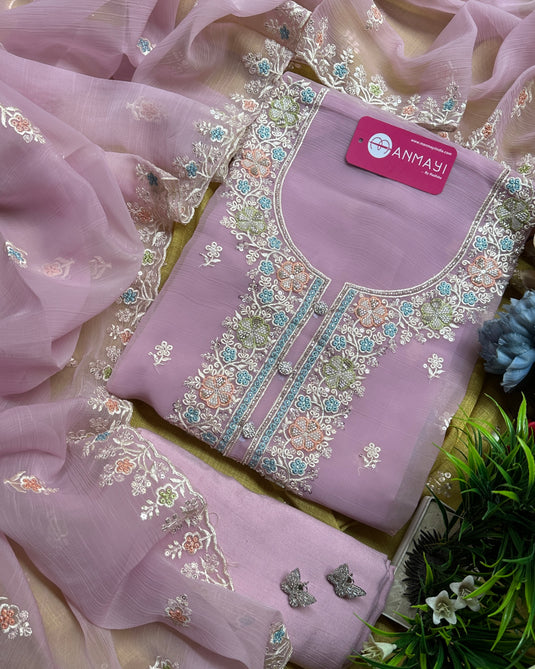Crushed Organza hand work pastel suit set