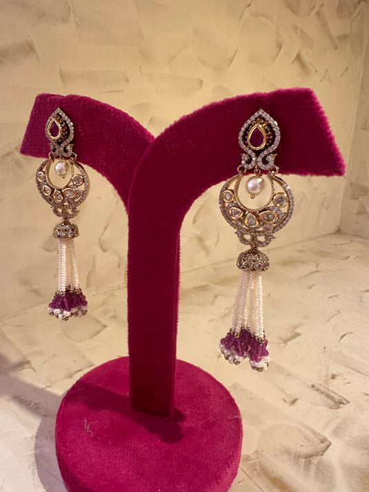 Pearl strings Kundan earrings