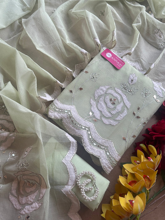 Mint green appliqué gotta mirror work Kota Doria suit set