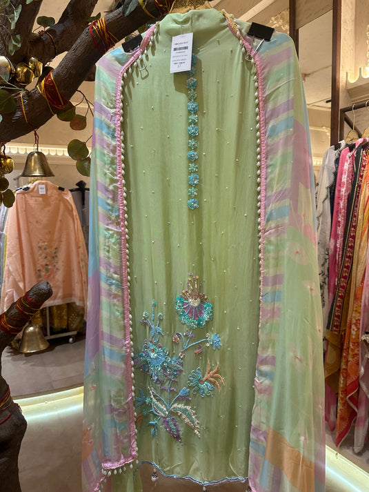 Article 25 lime green neon embroidered suit