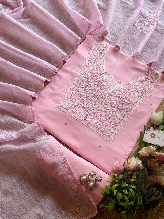 Pure cotton karachi work suit set with Kota dupatta