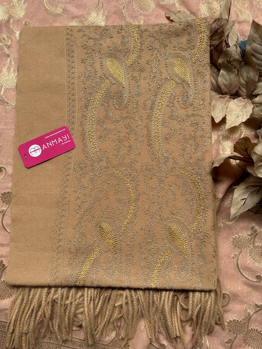 Aari work gold finish soft wool stoles