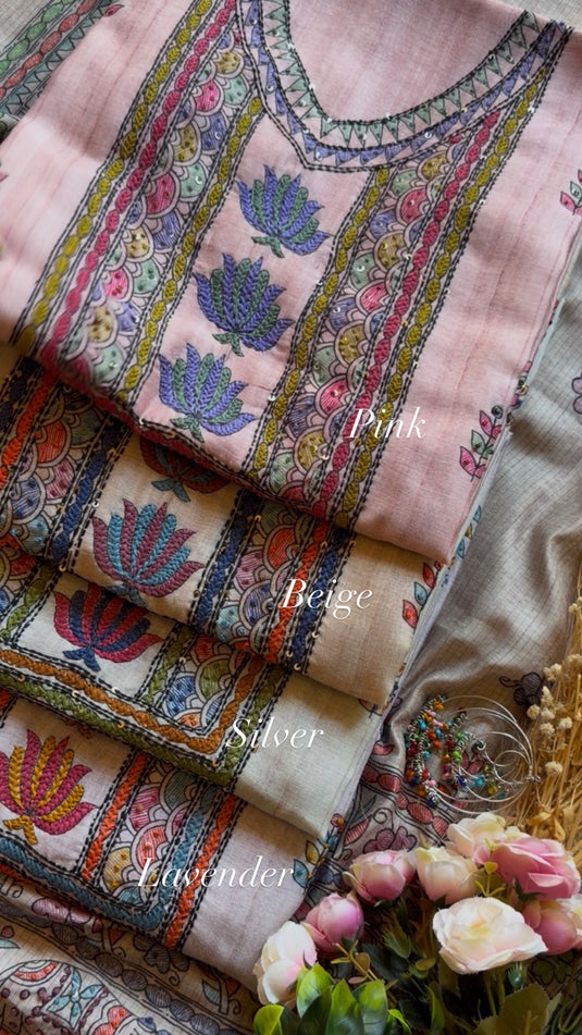 Kantha work traditional Khadi Chanderi suit set