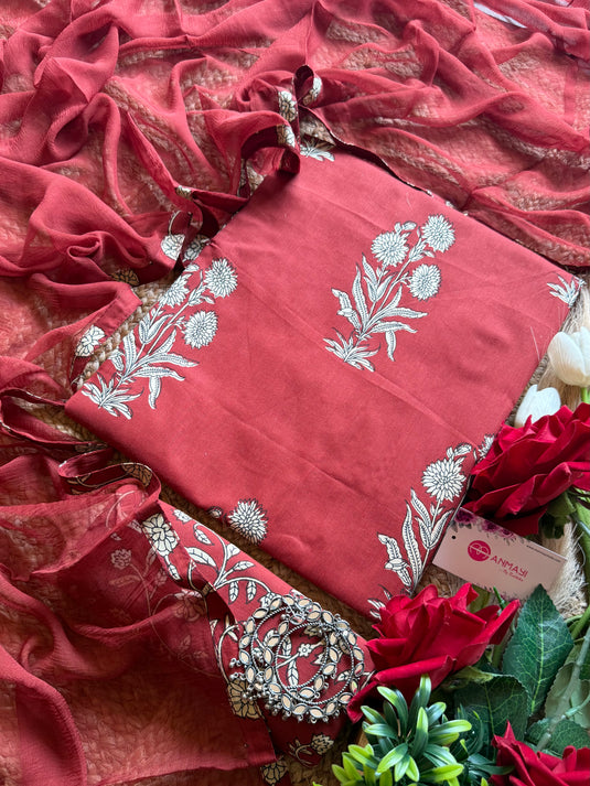 Printed guldasta fine Cambric cotton suit set with chiffon dupatta