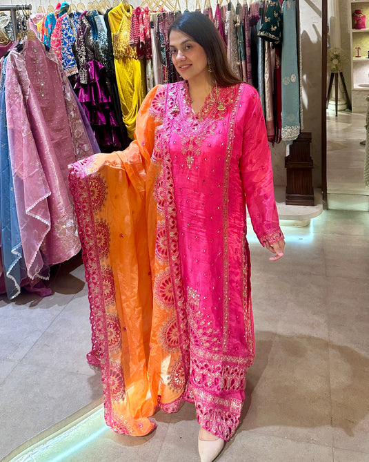 A line cutwork stitched sharara suit set