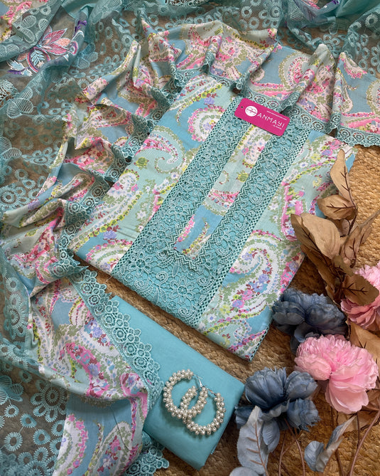 Printed soft cambric Pakistani suit set with