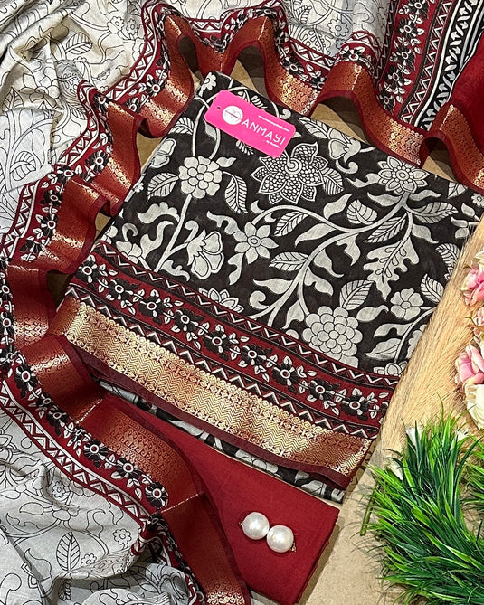 Kalamkari Combination Maheshwari cotton suit set