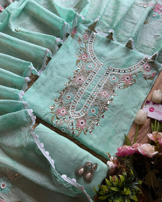 Sheesha Kashmiri shaded work Mul cotton suit set
