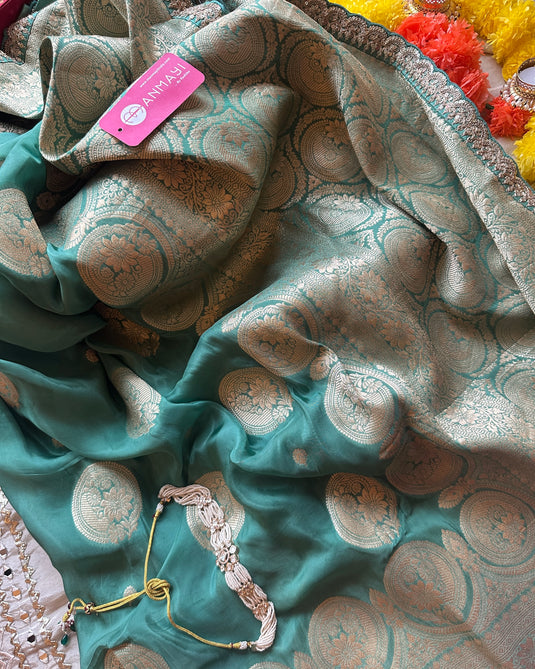 Banarasi dupian silk saree with lace and tassels